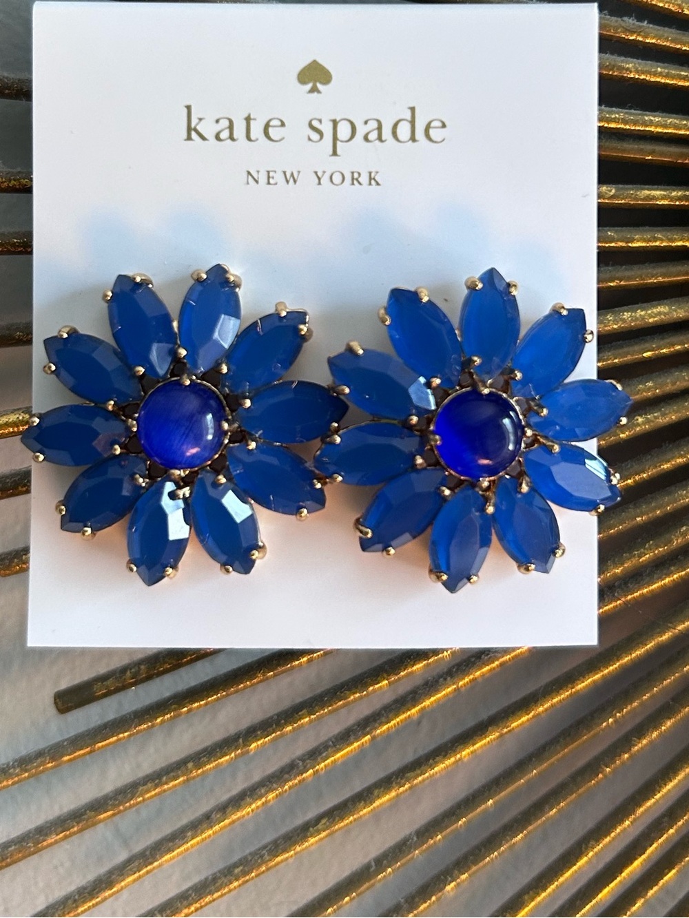 NWT Kate Spade Brilliant Bouquet blue and gold floral stud earrings